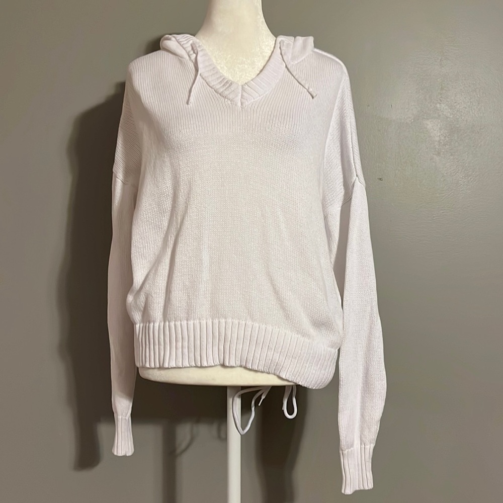 Z Supply White Hooded Long Sleeve Sweater, Size Small